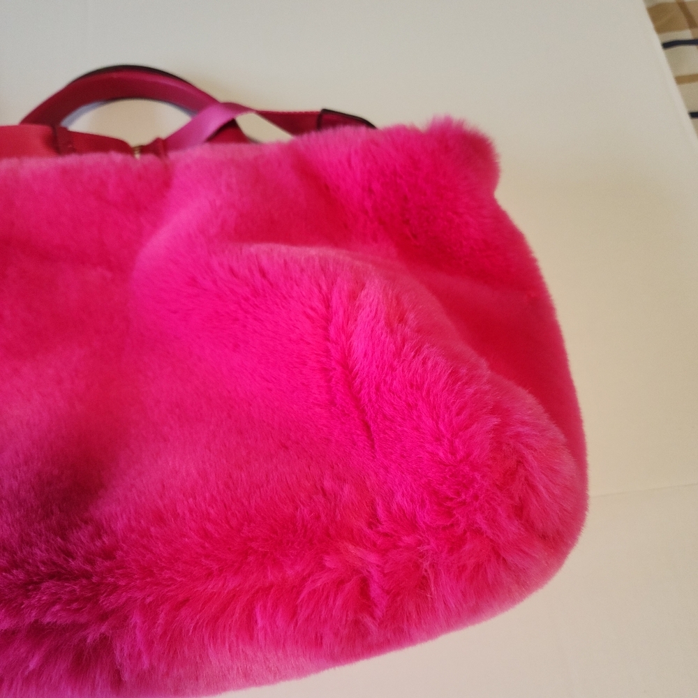 DKNY Hadlee Medium Tote Hot Pink Faux Fur with Shoulder Strap Bag - Picture 5 of 15
